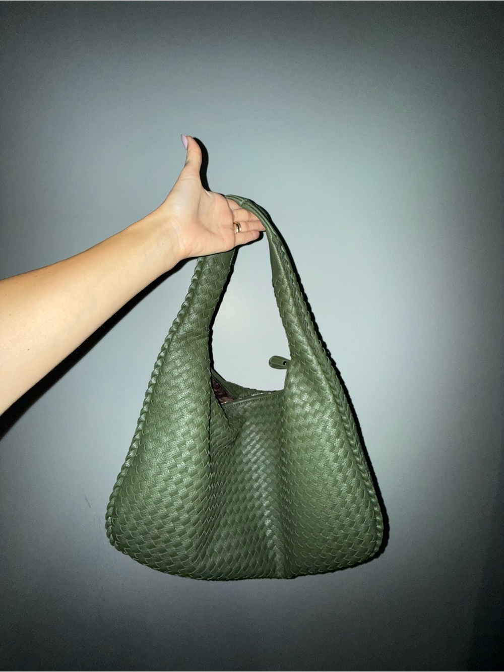 Olive Green Woven Shoulder Bag